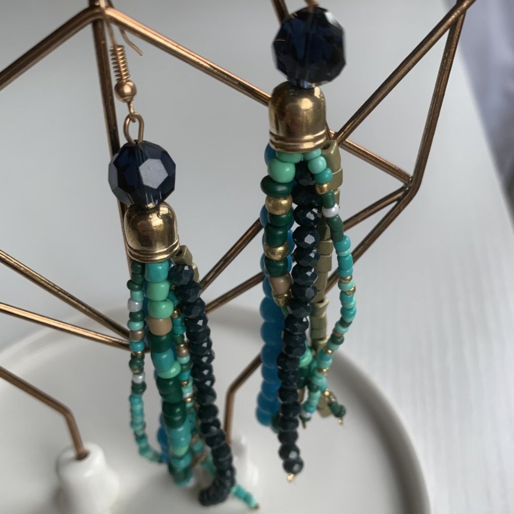 NAVY Beaded Tassel Earring